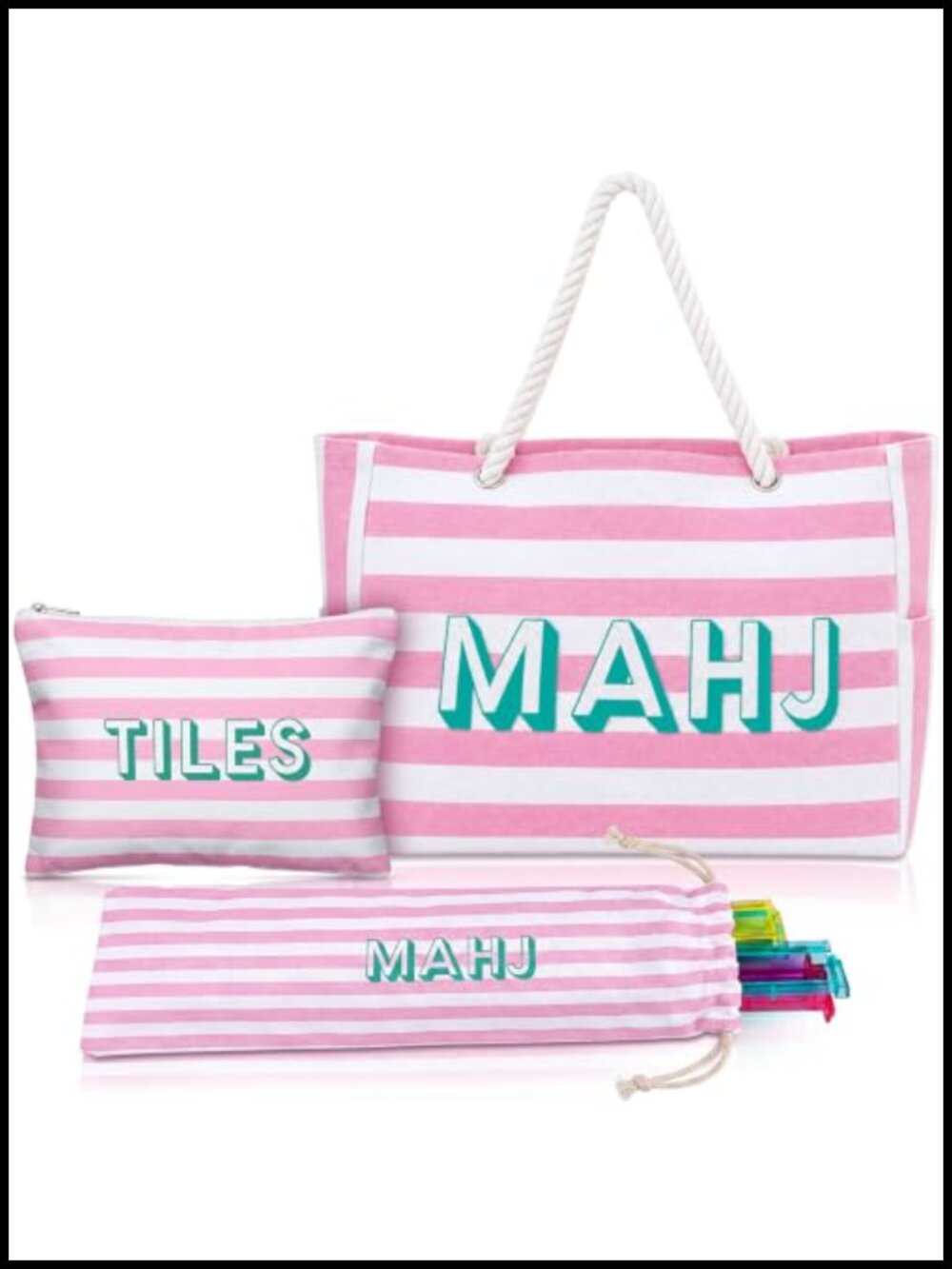 3 Pc Mahjong Storage Bag Set for Tiles & Racks Canvas Tote
